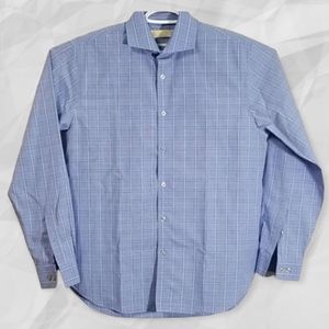 Michael Kors Men's  Dress Shirt Size 16" Neck Blue Check Button Down